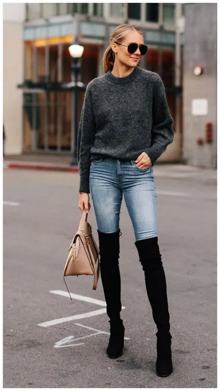 Как носить ботфорты с джинсами