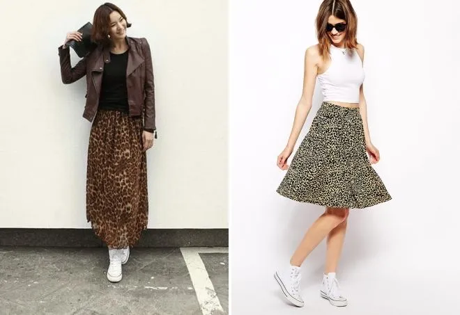 Юбка с леопардовым принтом и кроссовки
