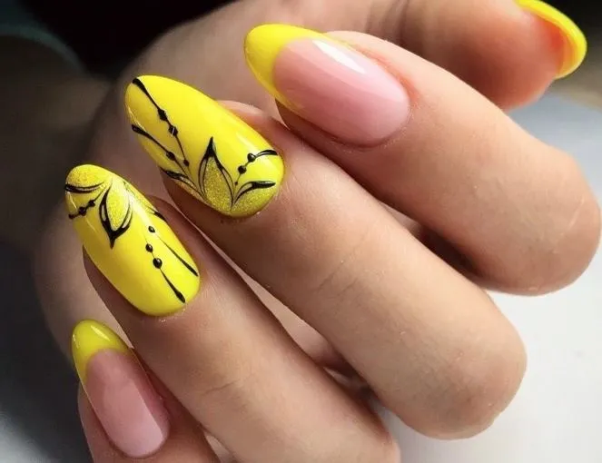 Маникюр желтый с черным - красивые идеи дизайнов с фото