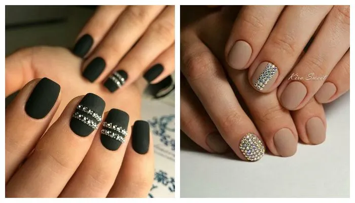 Матовый маникюр со стразами