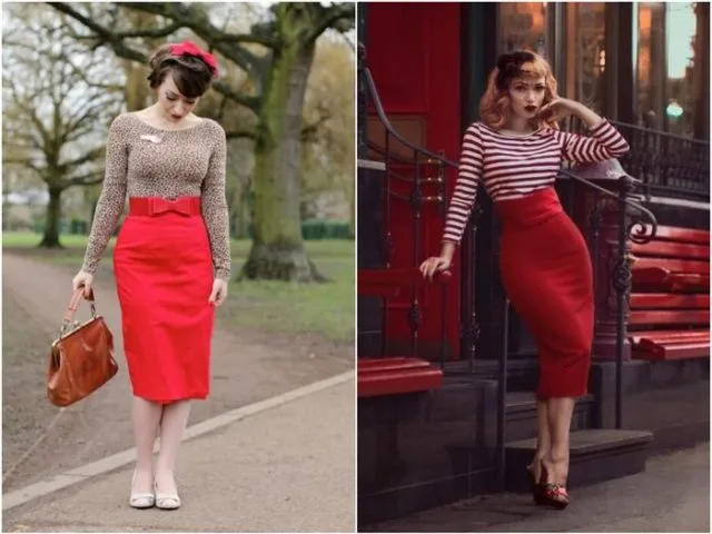 Красная юбка карандаш 5